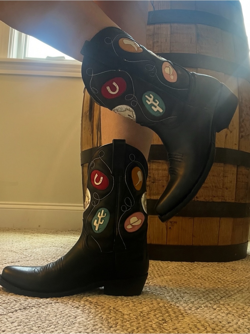 Women’s Vintage Rare Black Western Embroidered Mid-Calf Boots